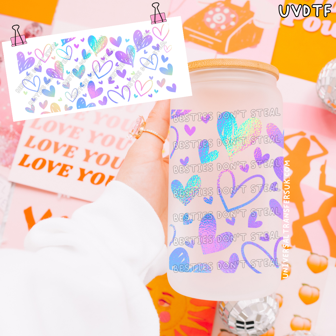 Pastel rainbow hearts 16oz UVDTF wrap (#26)
