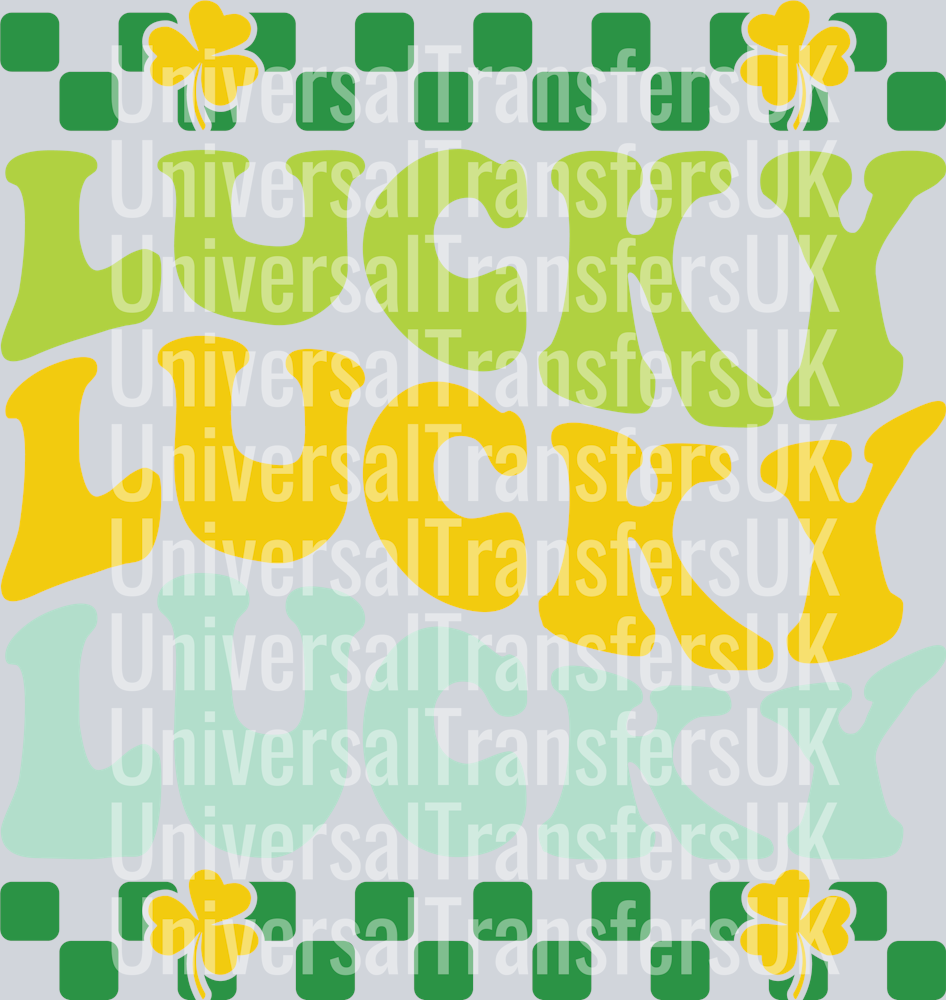 Groovy Text Lucky Lucky Lucky Green Checkered