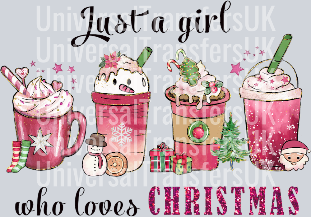 Just a girl who loves Christmas Hand Drawn Pink Coffee Cups