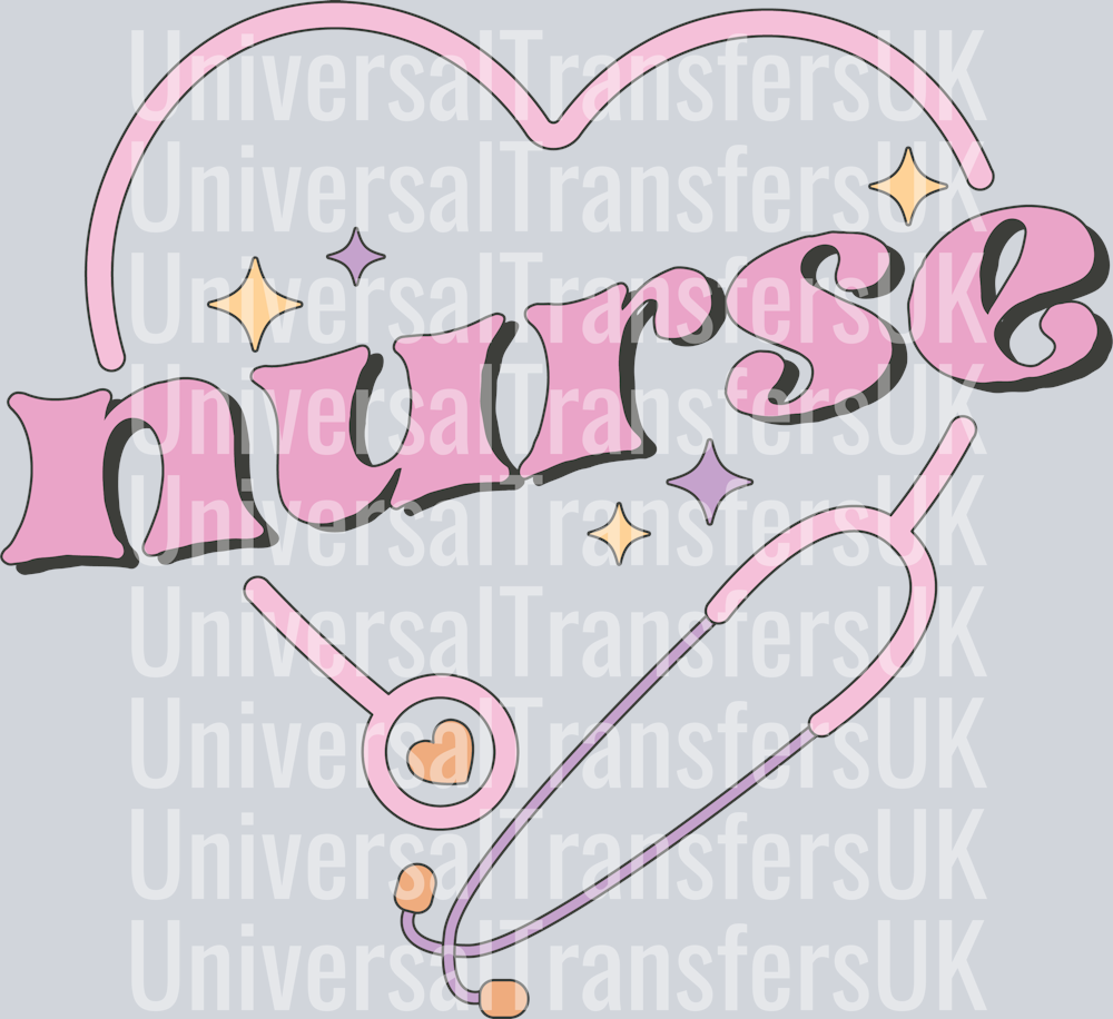 Nurse in Pink Stethoscope Heart Shape with Yellow Stars