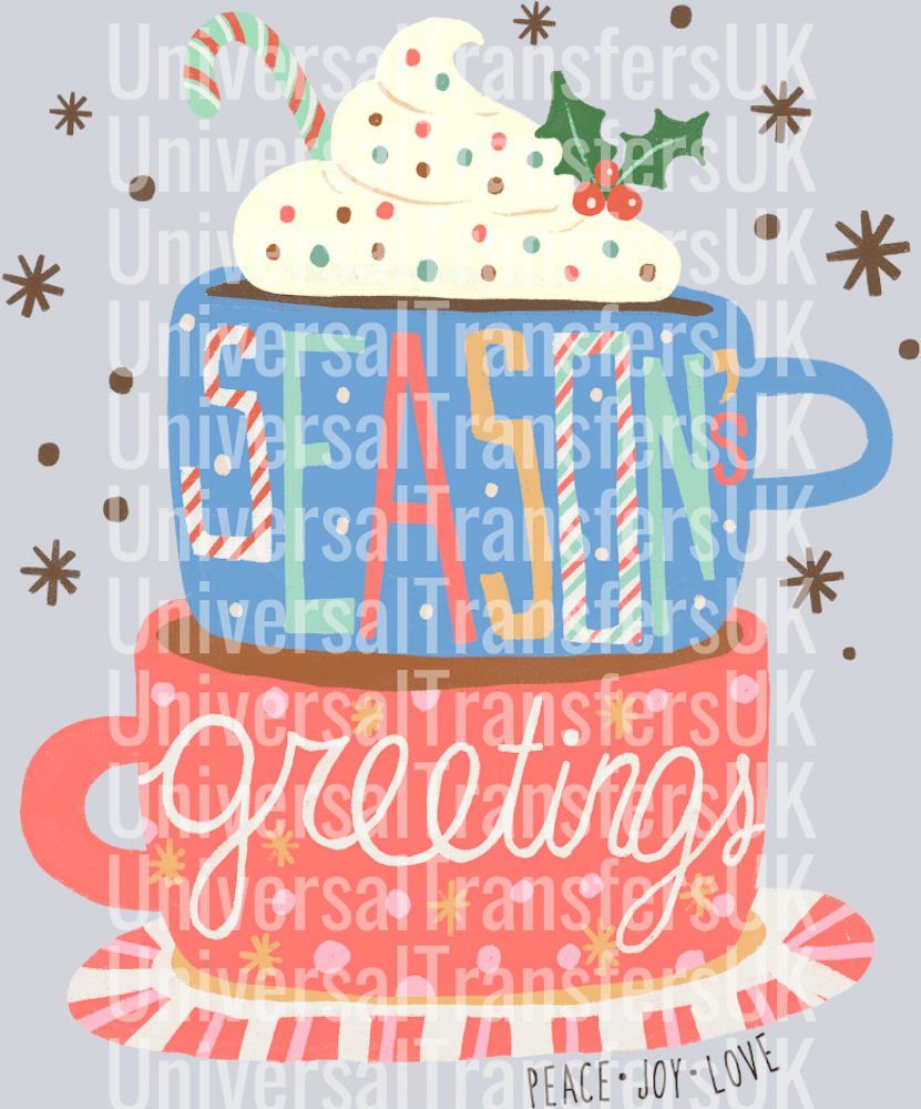 Season greetings hot chocolate Blue and Red cups