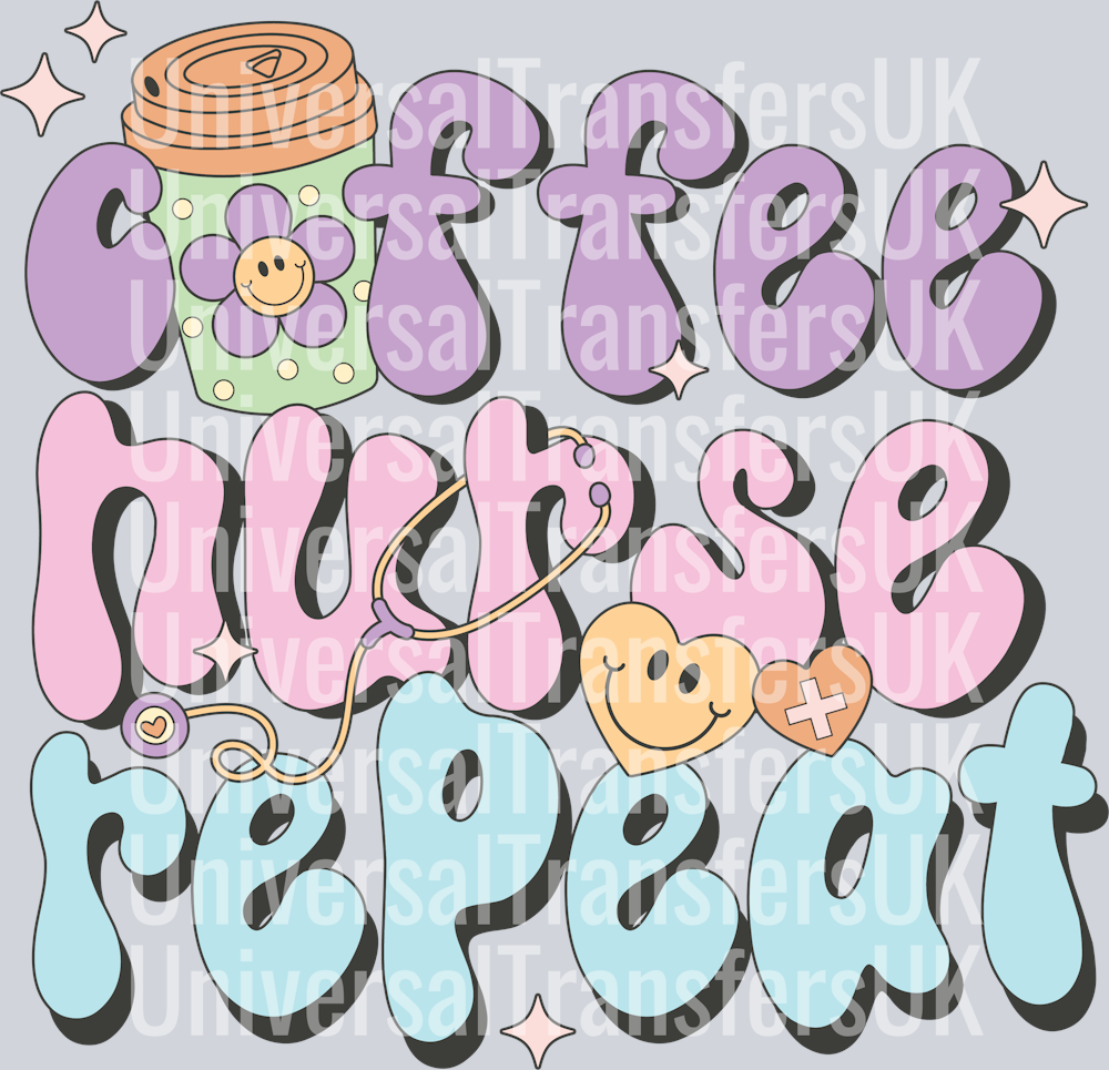 Groovy Text Coffee Nurse Repeat with Star Coffee Cup