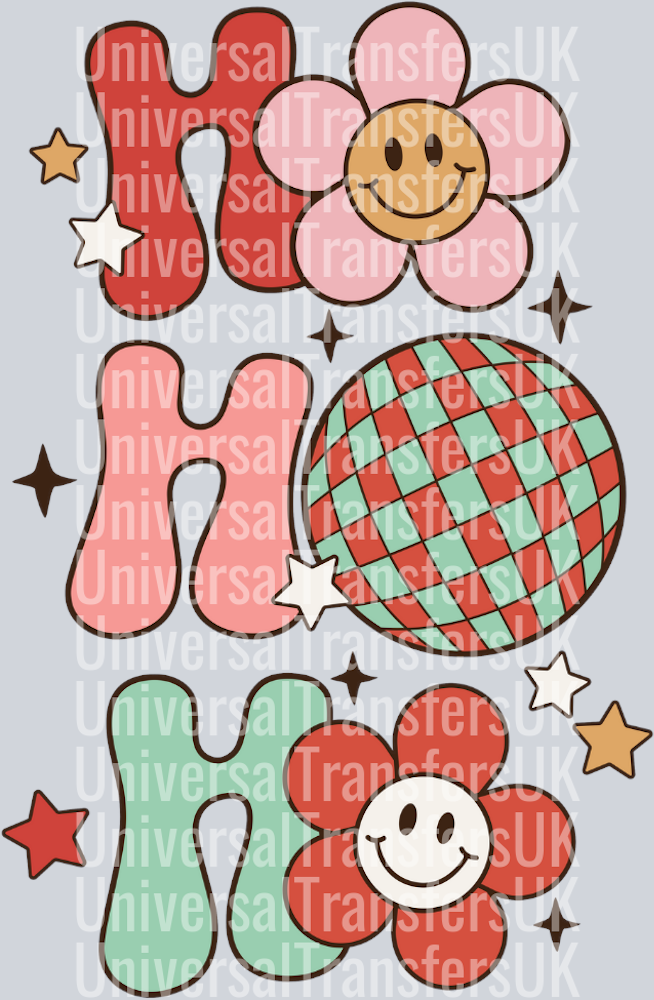 Retro Groovy Red Green Ho Ho Ho with Daisy Flowers