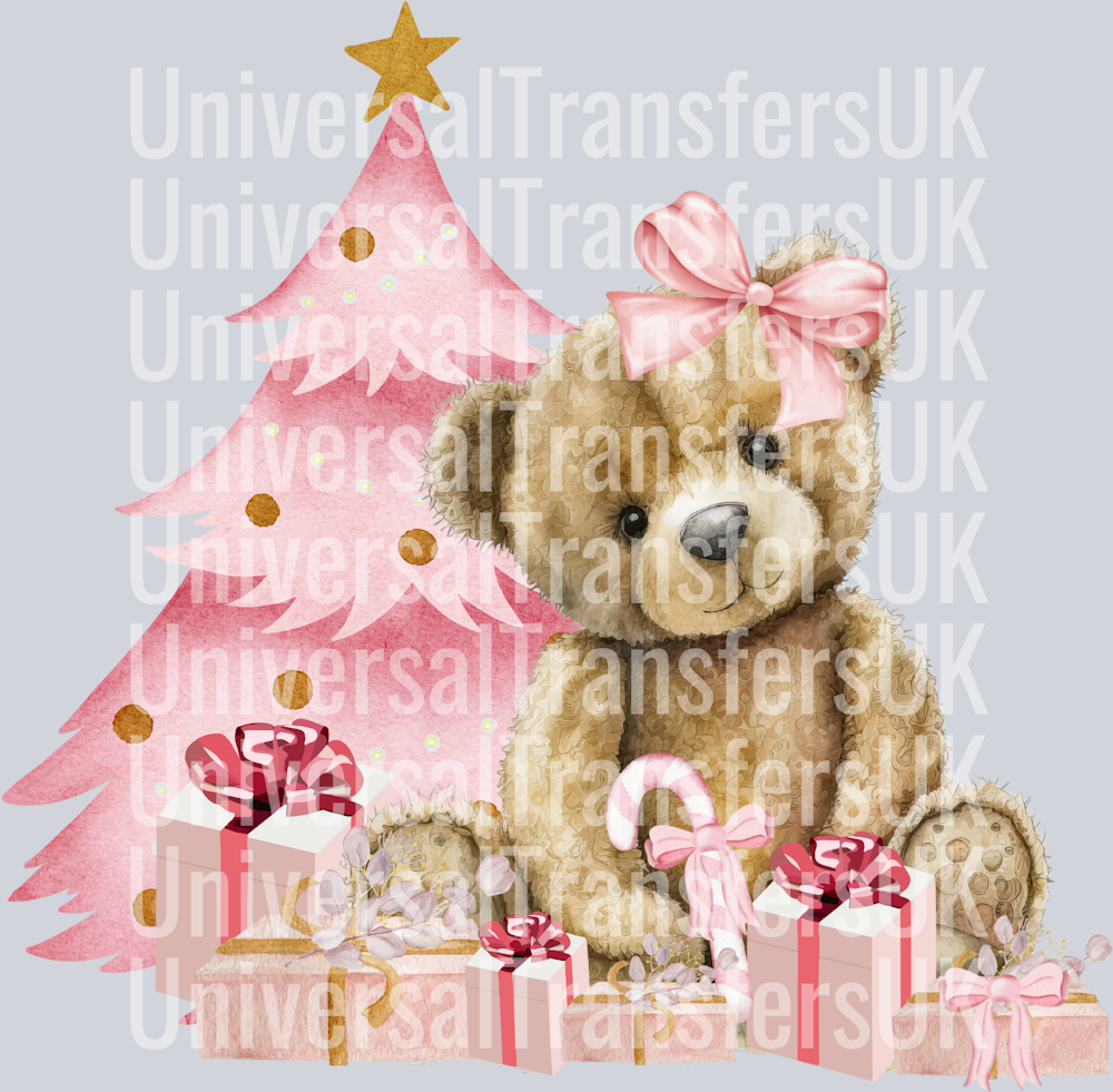 Christmas Bear with Pink Tree and Gifts