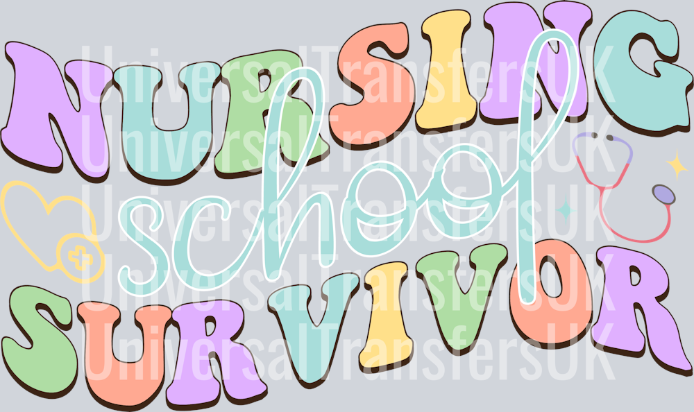 Groovy Wavy Text Multicolour Nursing School Survivor