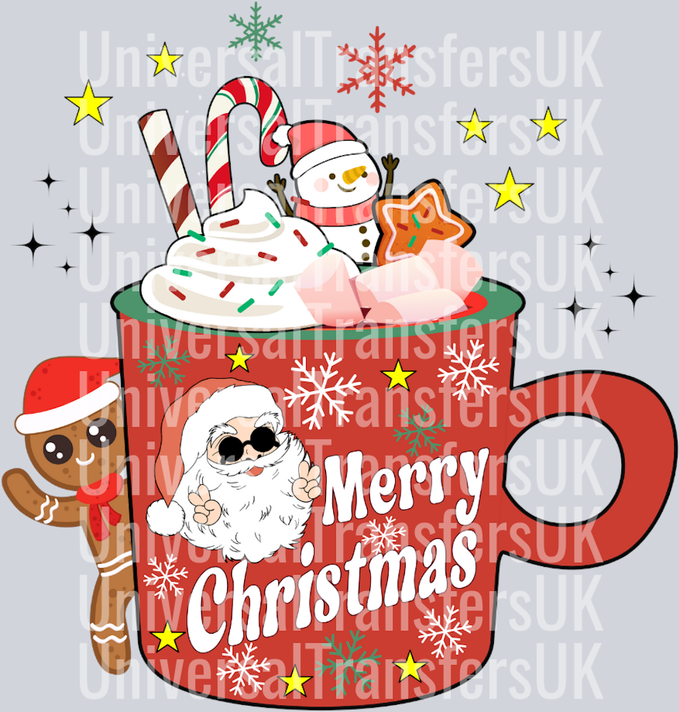 Glasses Santa and Peeking Gingerbread Marry Christmas Hot Chocolate Red Cup