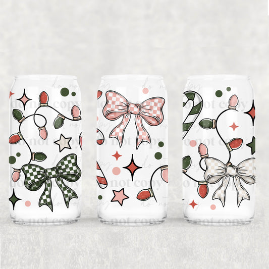 Chequered Bows. Candy Canes & Lights | 16oz UVDTF wrap (POD)