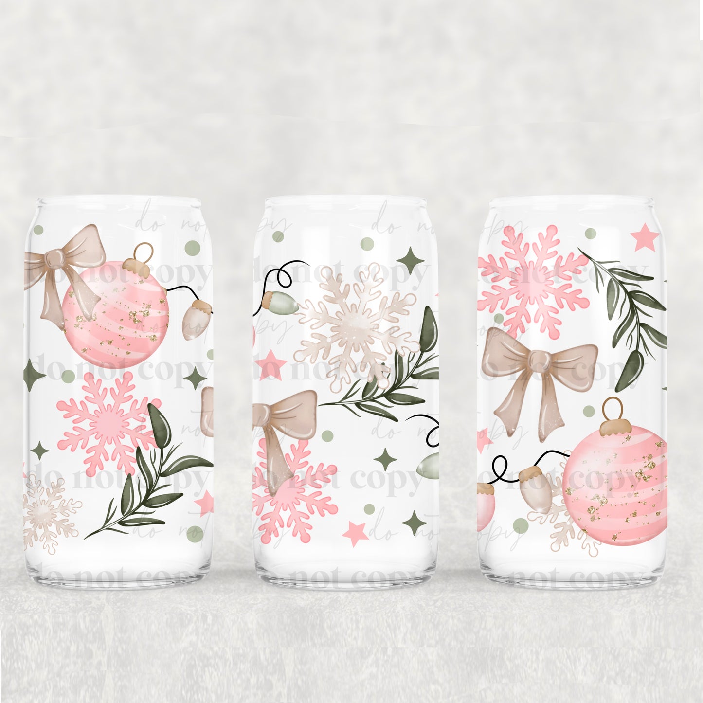 Bows, Snowflakes & Pink Baubles | 16oz UVDTF wrap (POD)