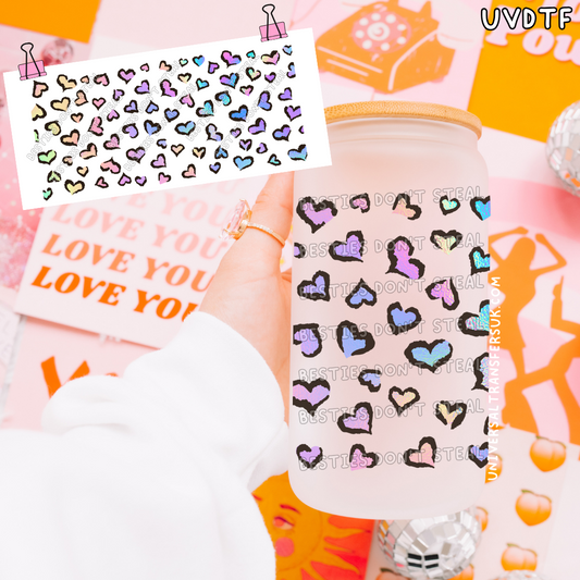 Leopard print rainbow heart 16oz UVDTF wrap (#27)