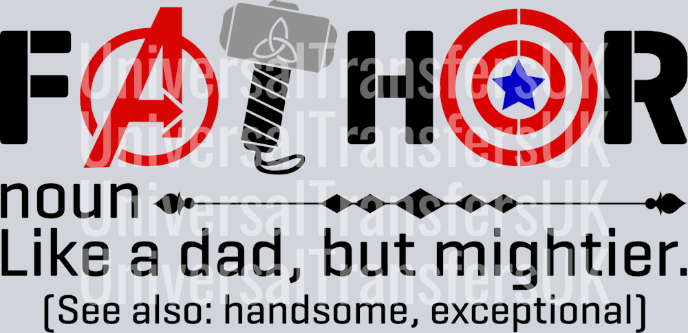 Marvel Avengers faTHOR Grey Hammer Red Shield Black Text