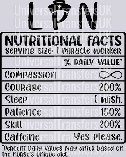 LPN Nutritional Facts Black Text