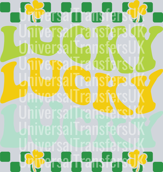 Groovy Text Lucky Lucky Lucky  Green Checkered