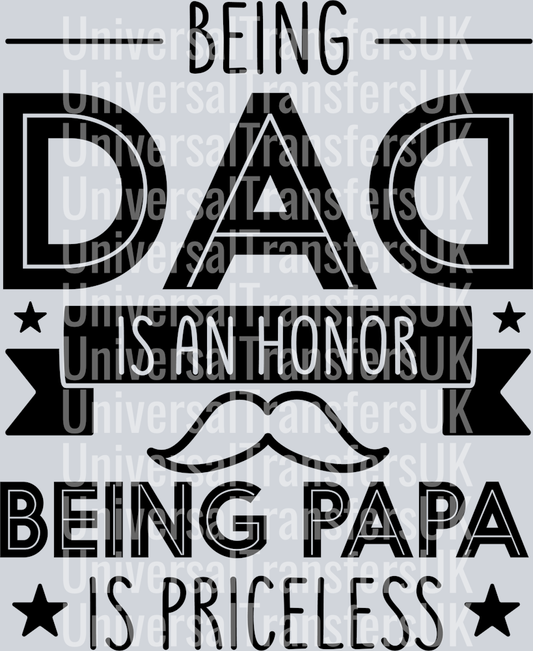 Being Papa is Priceless with small banner and moustache Black Text
