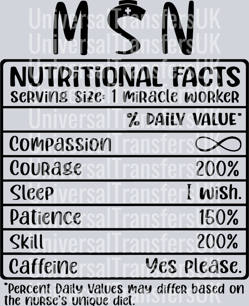 MSN Nutritional Facts Black Text