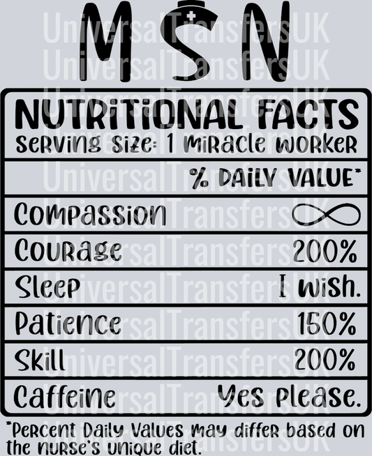 MSN Nutritional Facts Black Text