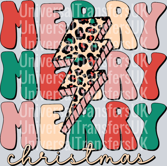 Merry Merry Merry Christmas leopard print bolt