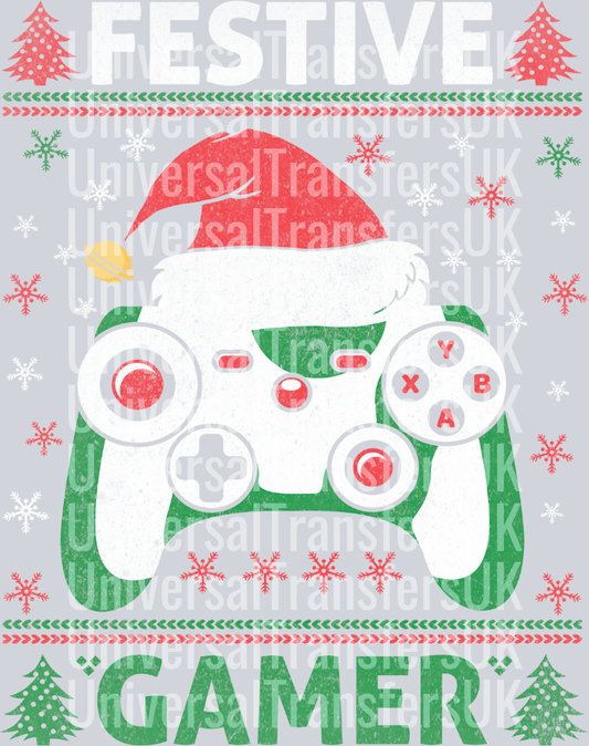Festive gamer With Big Gamepad controller