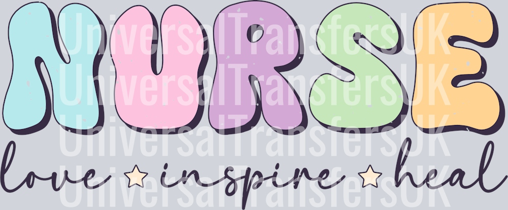 Groovy Bubble Text Multicolour NURSE Love Inspire Heal