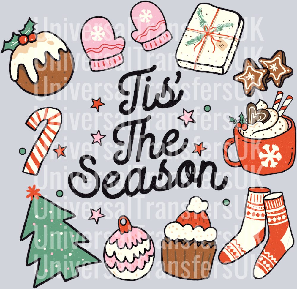 Retro Hand Drawn Tis the season Christmas Essentials Black Text