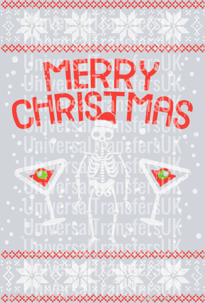 Merry Christmas Skeleton & cocktails Red Text