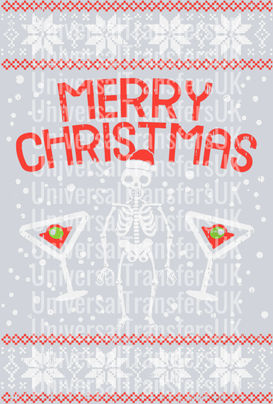 Merry Christmas Skeleton & cocktails Red Text