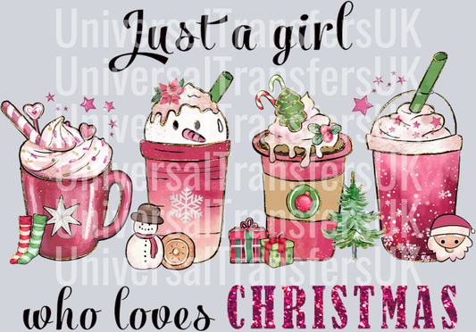 Just a girl who loves Christmas Hand Drawn Pink Coffee Cups