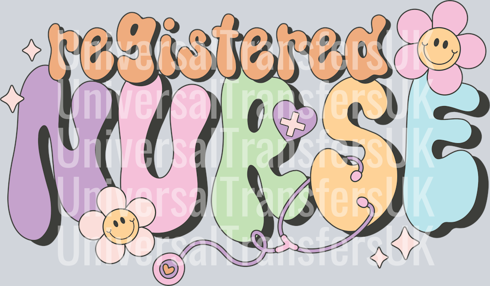 Groovy Text Multicolour Registered Nurse with Daisy Flowers