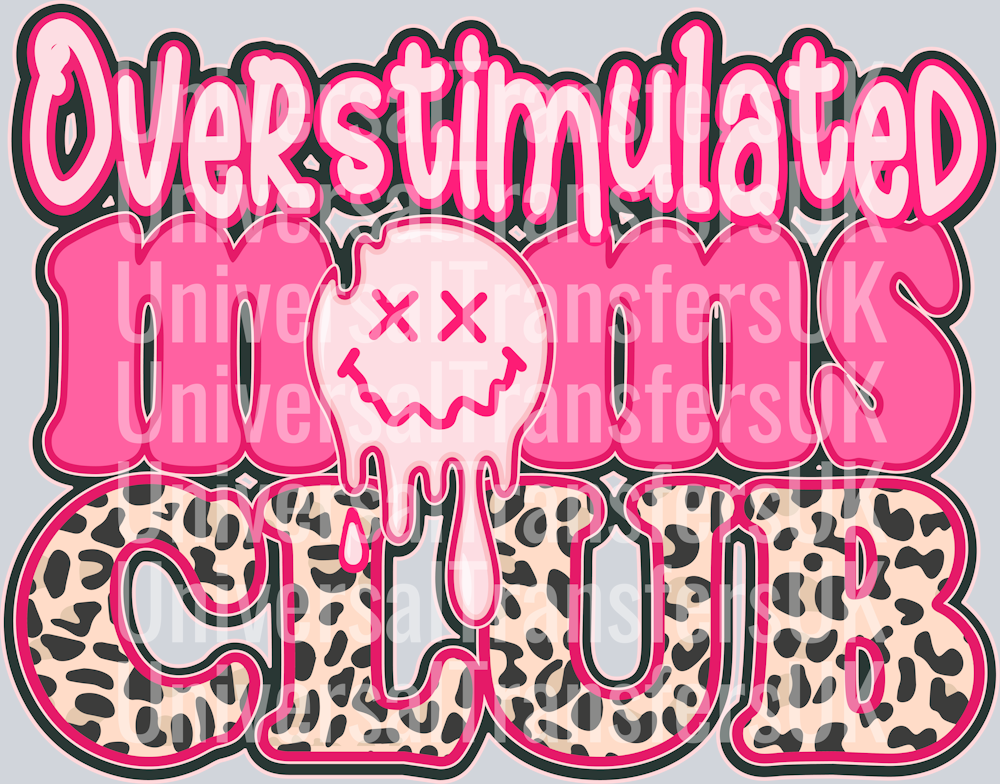 Overstimulated Moms Club pink text