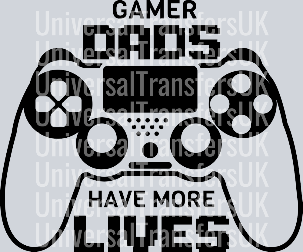 Gamer Dads Have More Lives Black Text and Black Outline Gamepad Playstation PS4 Controller