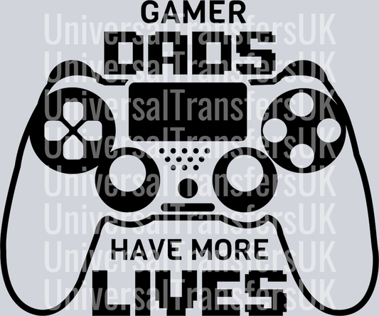 Gamer Dads Have More Lives Black Text and Black Outline Gamepad Playstation PS4 Controller