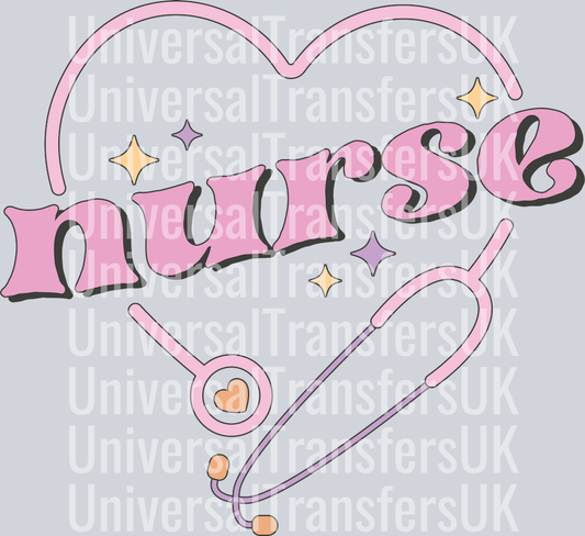 Nurse in Pink Stethoscope Heart Shape with Yellow Stars