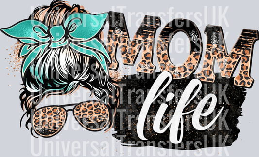 Mom life teal bow messy bun
