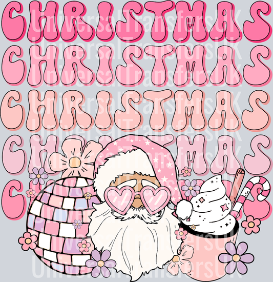 Groovy santa pink Christmas disco ball glasses hot chocolate