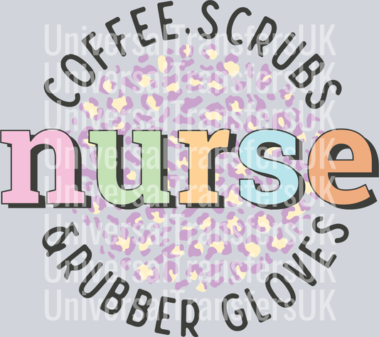 Nurse Coffee Scrubs Rubber Gloves Black Text Circle