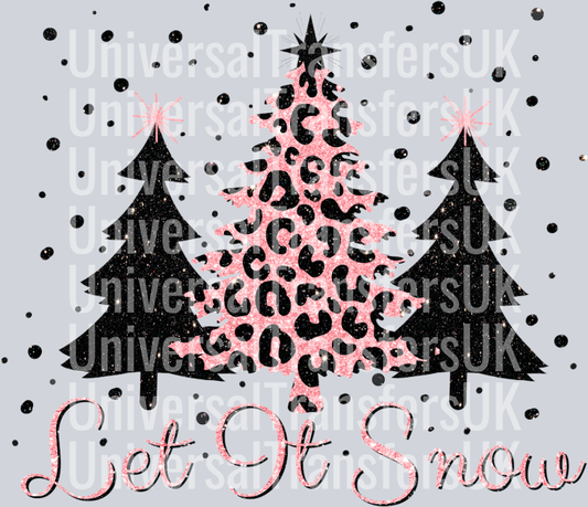 Let it snow Christmas trees Black Sparkle and Leopard Print