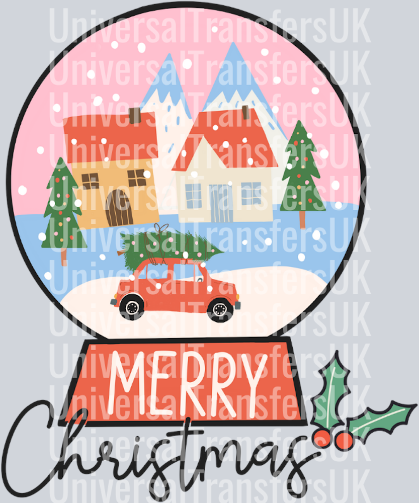 Tree on top of car snowglobe Merry Christmas