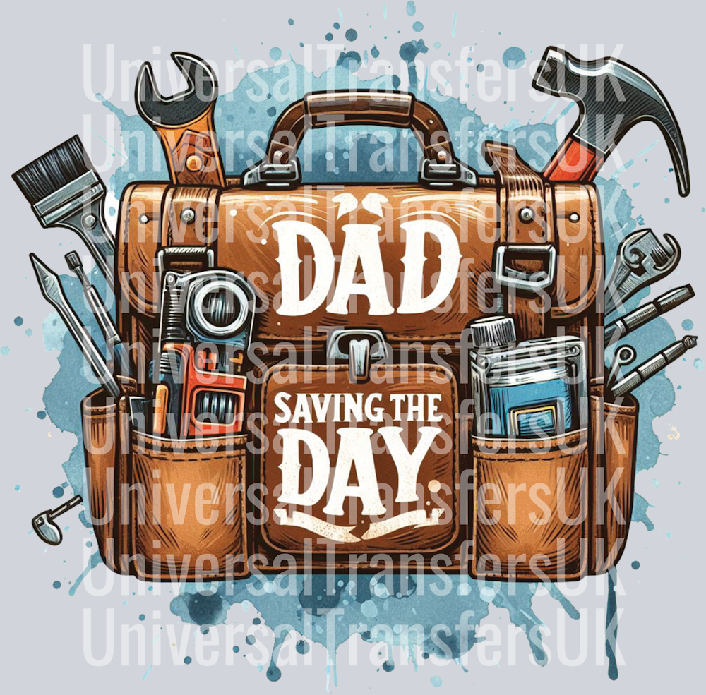 DAD saving the day Tool Bag with tools and background paint splat multicolour