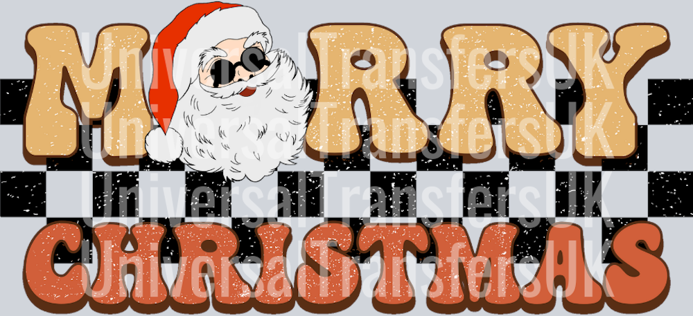 Sunglasses Santa with Checkered Pattern Merry Christmas