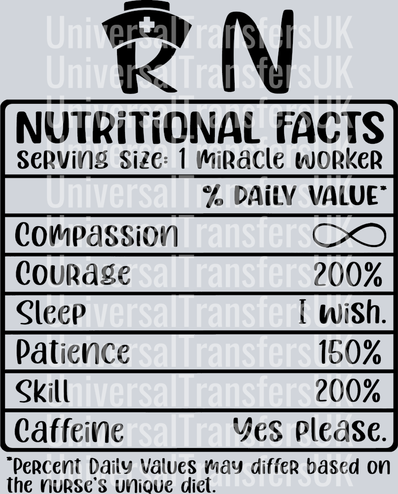 RN Nutritional Facts Black Text