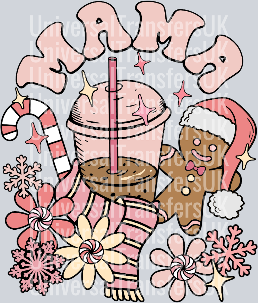Pink Takeaway Hot chocolate mama Christmas candy cane and gingerbread