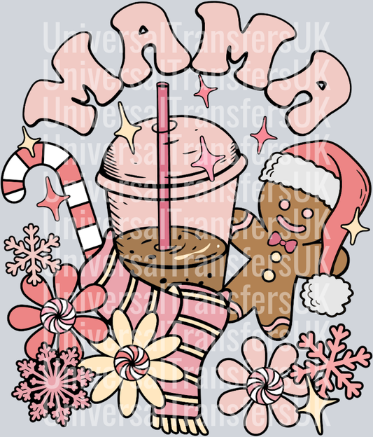 Pink Takeaway Hot chocolate mama Christmas candy cane and gingerbread