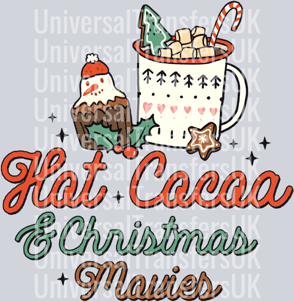 Red Hand Drawn Hot cocoa & Christmas movies