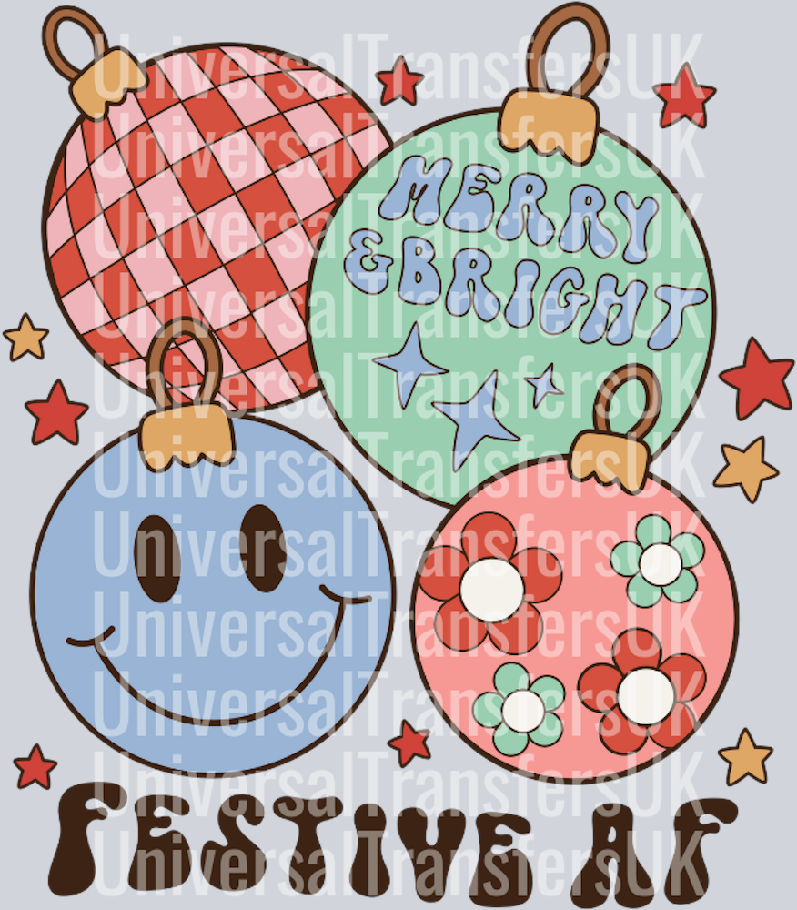 Festive AF Baubles with Blue Smiley Face