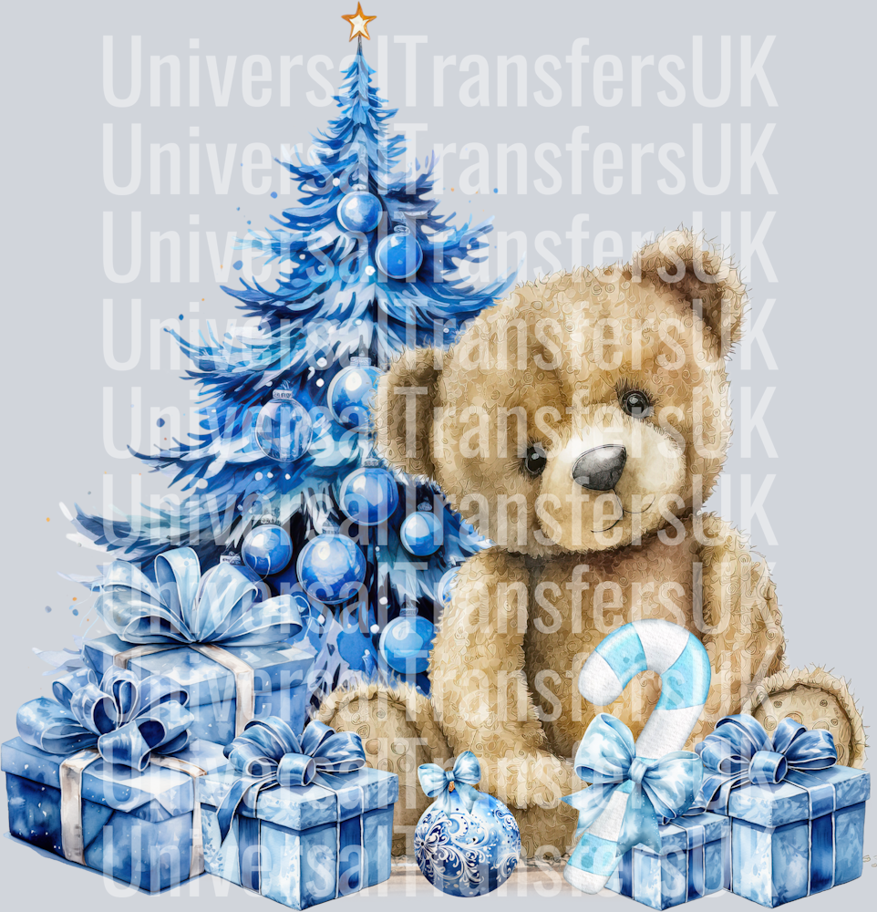 Teddy Bear Blue  Christmas Tree Presents