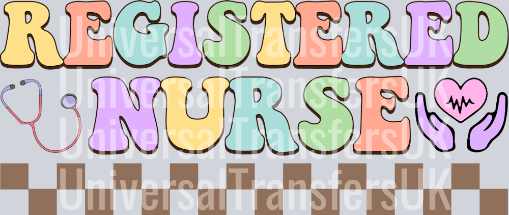 Groovy Text Multicolour Registered Nurse with Checker Pattern and healing heart hands