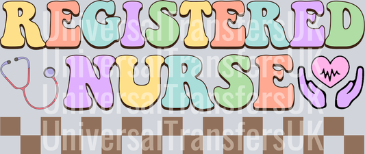 Groovy Text Multicolour Registered Nurse with Checker Pattern and healing heart hands
