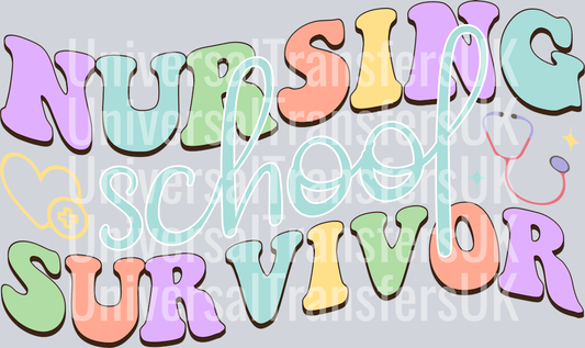 Groovy Wavy Text Multicolour Nursing School Survivor