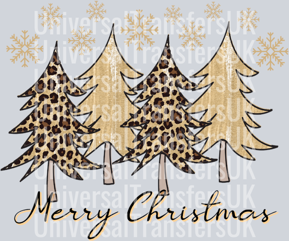 Leopard Print and Gold Merry Christmas Trees