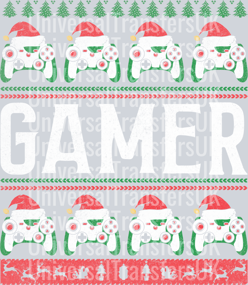 Large Gamer gamepad controller with hats and Reindeer Print