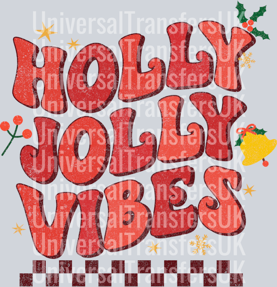 Red text Holly jolly vibes checkered